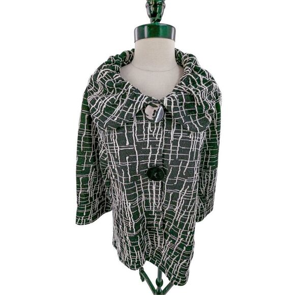 Yushi Women Black Two Button Front Textured Plaid Jacket Size Large - Picture 10 of 14